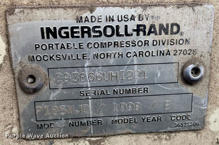 image for item MP9235 1998 Ingersoll Rand P185WJD  air compressor