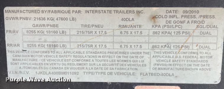 image for item MS9580 2011 Interstate 40DLA  utility trailer