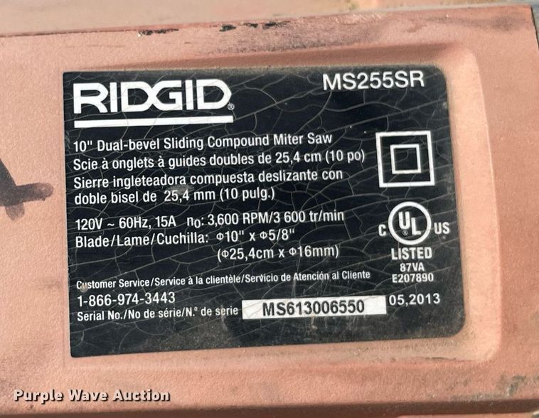 image for item MY9186 Ridgid MS255SR  miter saw