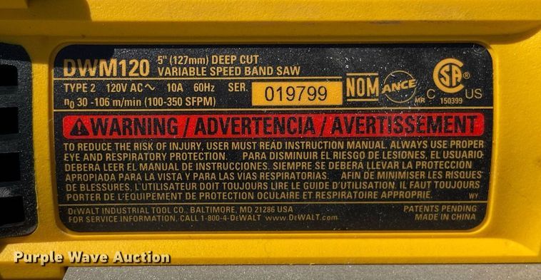 image for item MY9190 (2) DeWalt DWM120 band saws