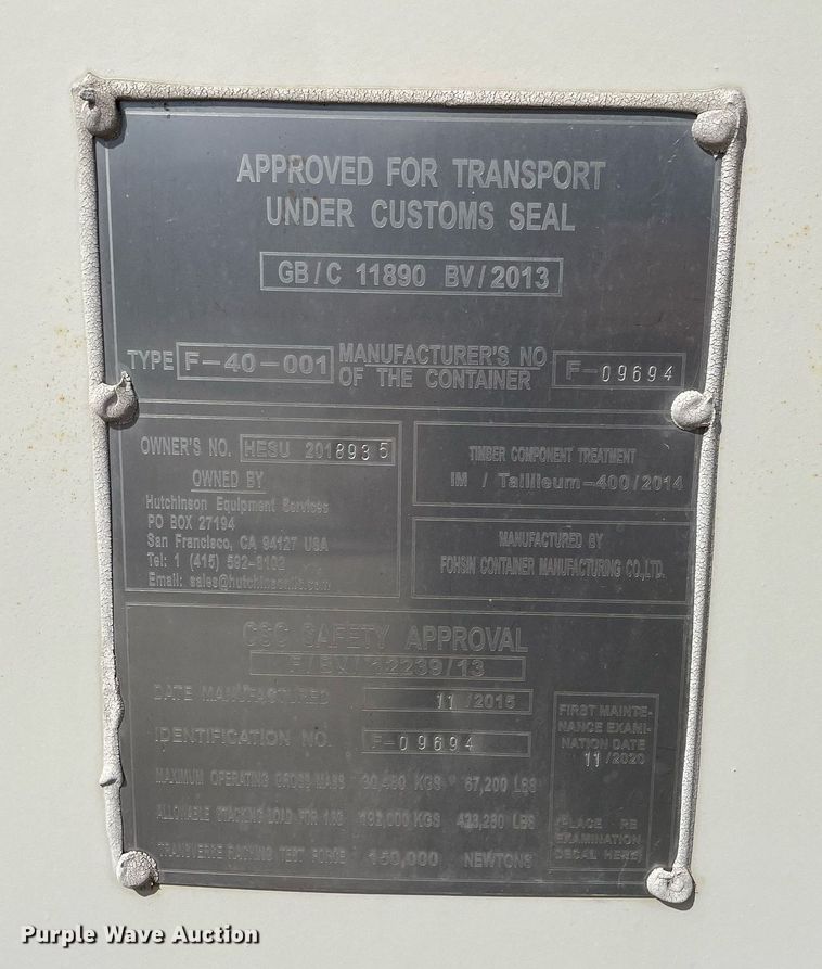 image for item MY9212 2015 Fohsin Container F-40-001  shipping container