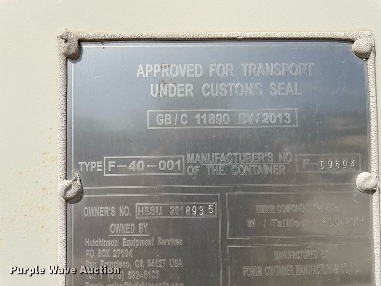 image for item MY9212 2015 Fohsin Container F-40-001  shipping container