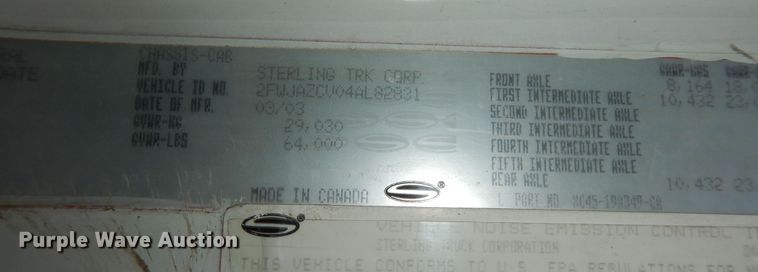 image for item DK1731 2004 Sterling L9500  flatbed truck