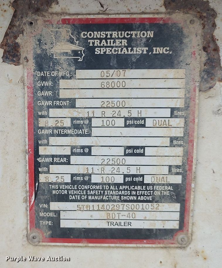 image for item DQ0492 2007 Construction Trailer Specialist BDT-40  bottom dump trailer