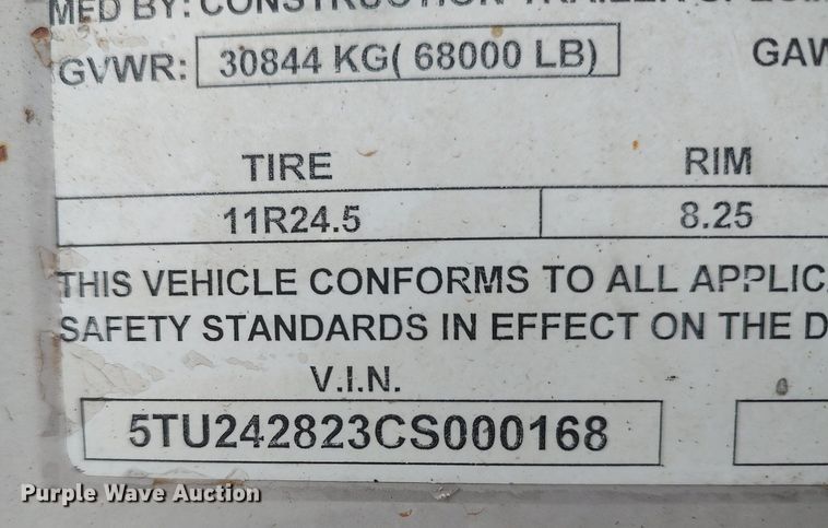 image for item DQ0493 2012 Construction Trailer Specialist  end dump trailer