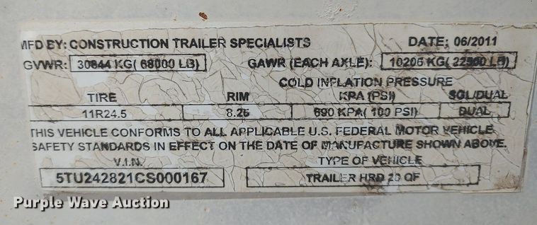 image for item DQ0494 2012 Construction Trailer Specialist  end dump trailer