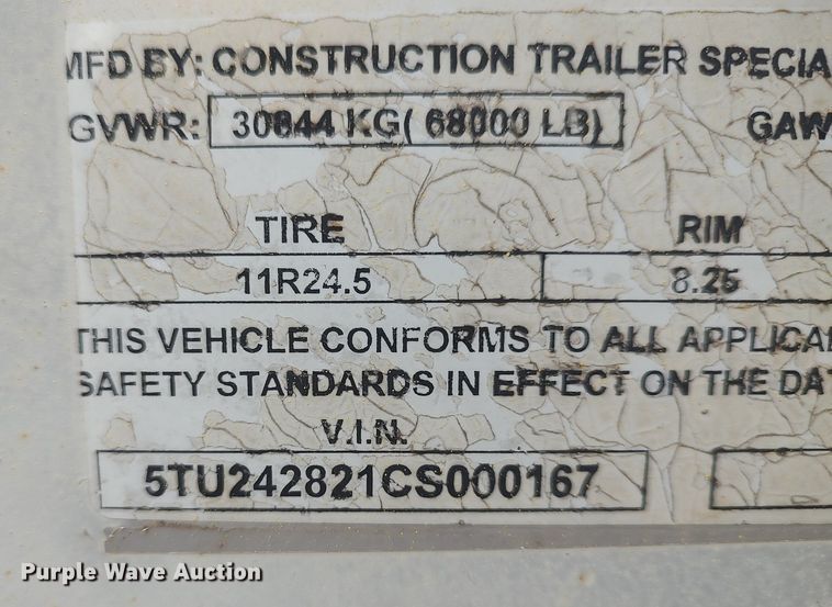 image for item DQ0494 2012 Construction Trailer Specialist  end dump trailer
