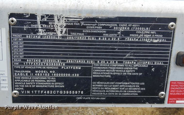 image for item DQ4107 2016 Transcraft Eagle II  flatbed trailer