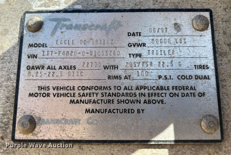 image for item DR4563 1998 Transcraft Corp Eagle W2  flatbed trailer