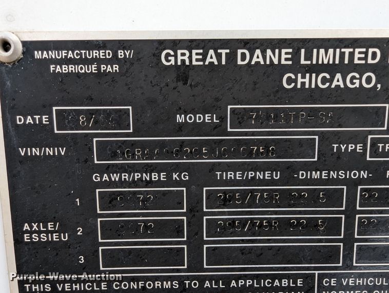 image for item DR6852 2005 Great Dane 7411TP-SA  dry van trailer