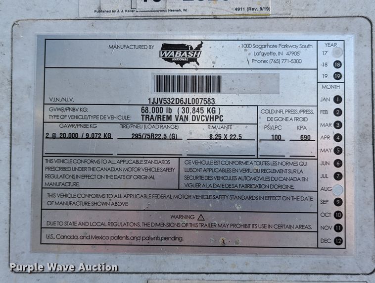 image for item DR6859 2018 Wabash Duraplate DVCVHPC  dry van trailer