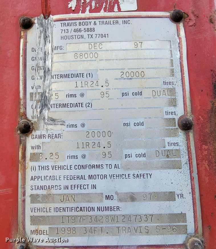 image for item HG9490 1998 Travis  end dump trailer