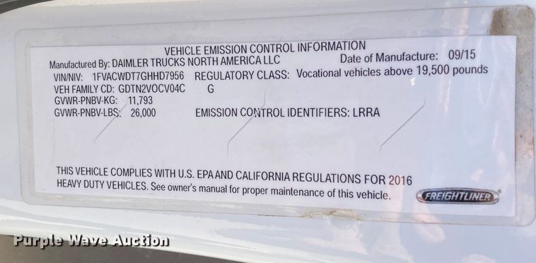 image for item HN9842 2016 Freightliner Business Class M2 106  box truck