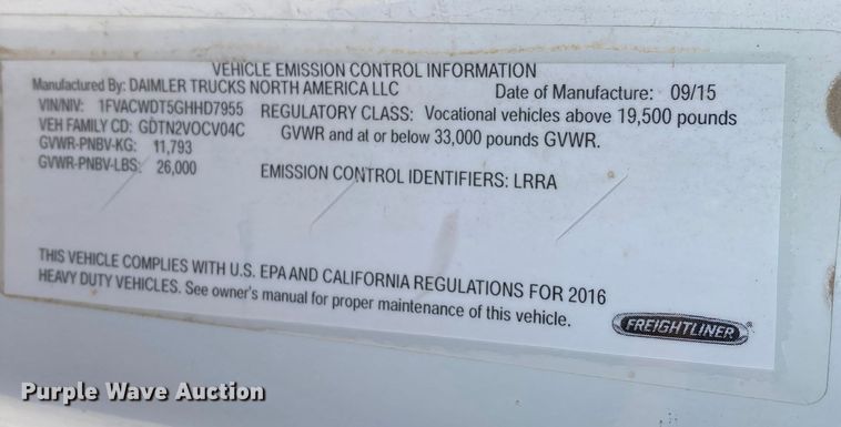 image for item HN9843 2016 Freightliner Business Class M2 106  box truck