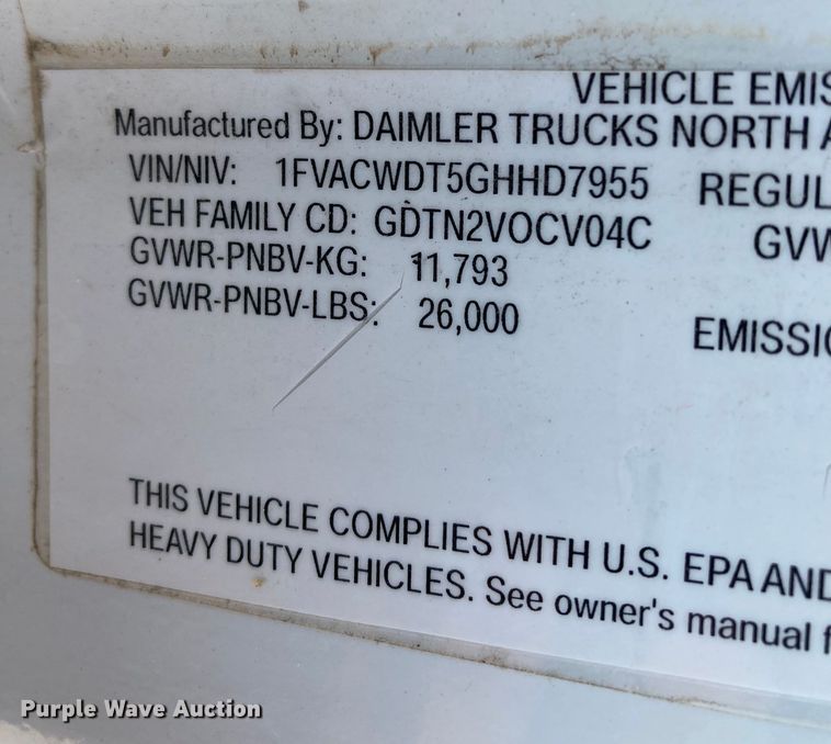 image for item HN9843 2016 Freightliner Business Class M2 106  box truck