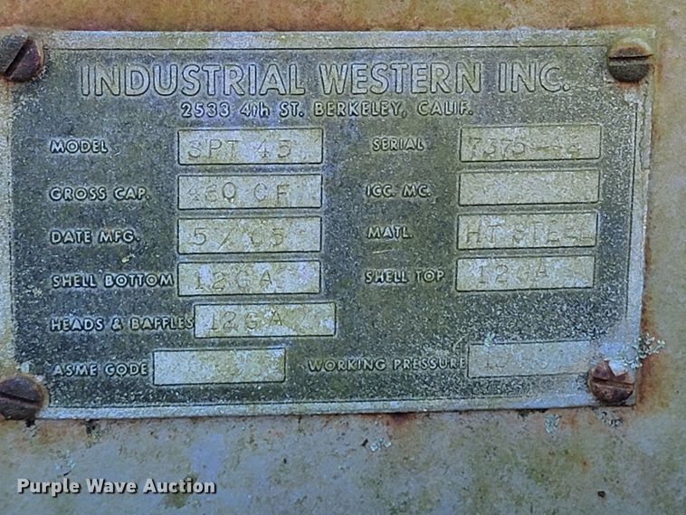 image for item HP9696 1965 Industrial Western SPT45  pneumatic dry bulk pup trailer