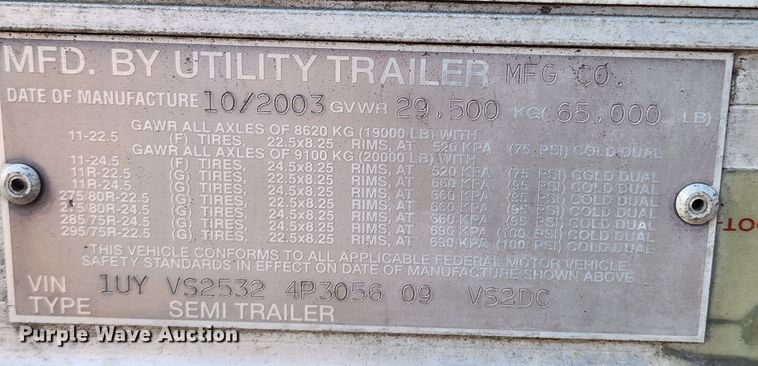 image for item JB9634 2004 Utility VS2DC  dry van trailer