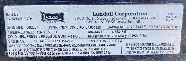 image for item JW9344 2007 Landoll  drop tilt deck equipment trailer