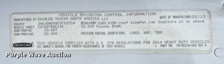 image for item KB9519 2014 Freightliner Cascadia  semi truck