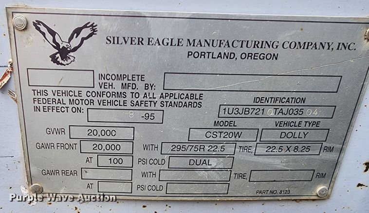 image for item KC9684 1996 Silver Eagle CST20W  trailer dolly