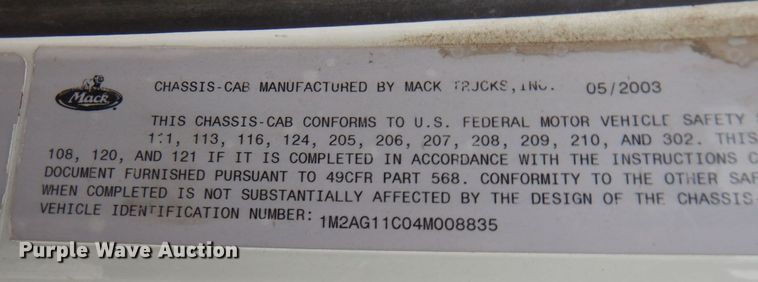 image for item KU9881 2004 Mack CV713 Granite  dump truck