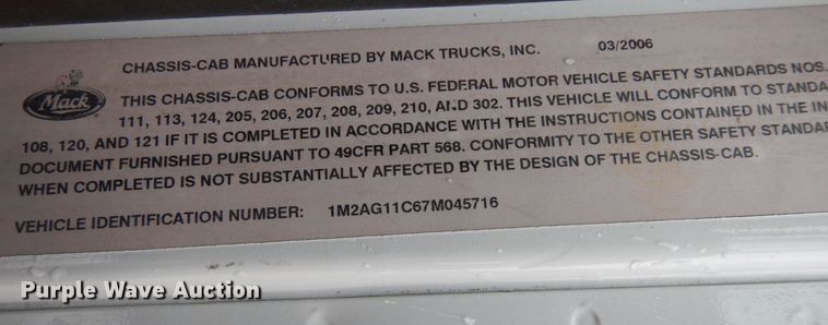 image for item KU9882 2007 Mack CV713 Granite  dump truck