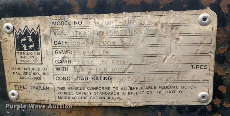 image for item LI9157 2005 Trail King TK70HT-482  drop deck trailer