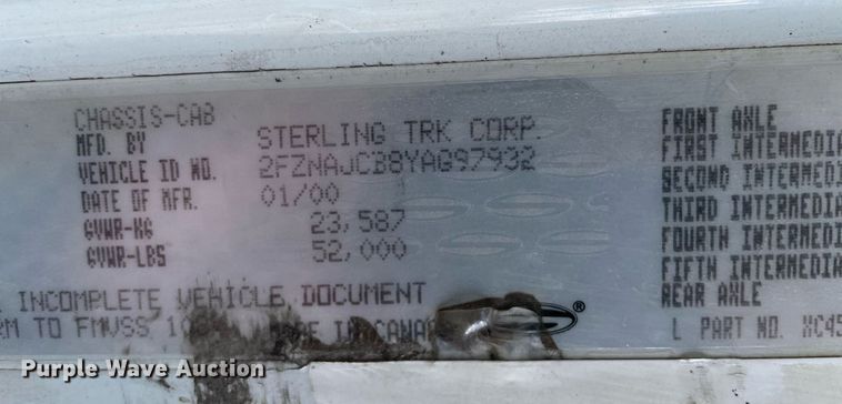 image for item LJ9545 2000 Sterling L7500  flatbed truck