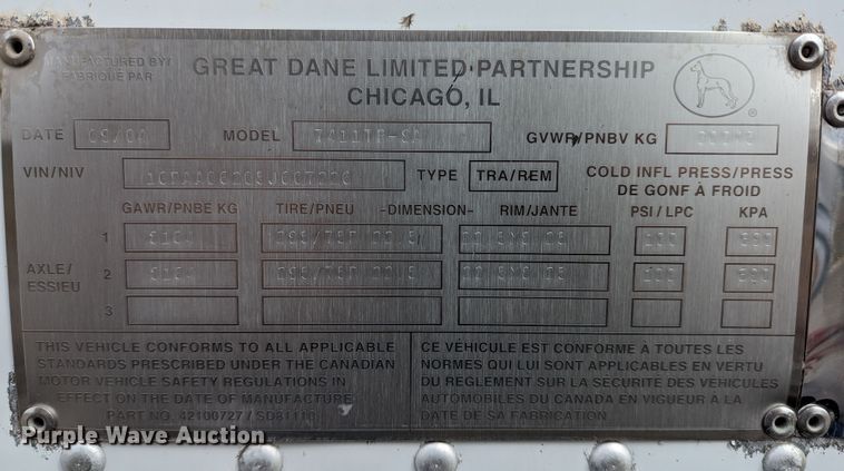 image for item LP9249 2005 Great Dane 7411TP-SA  dry van trailer