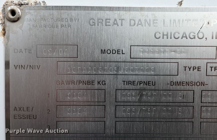 image for item LP9249 2005 Great Dane 7411TP-SA  dry van trailer