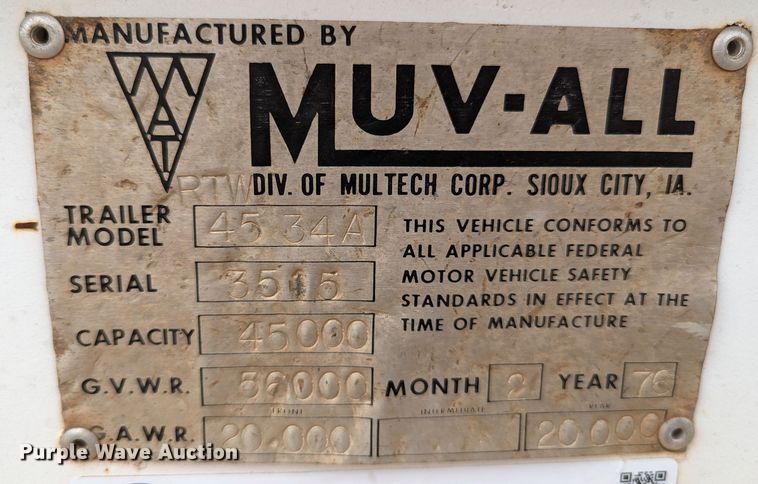 image for item MN9840 1976 Muv-All 4534A  drop deck equipment trailer