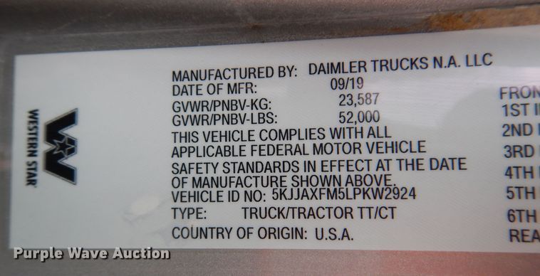 image for item MO9600 2020 Western Star 4700SB  semi truck