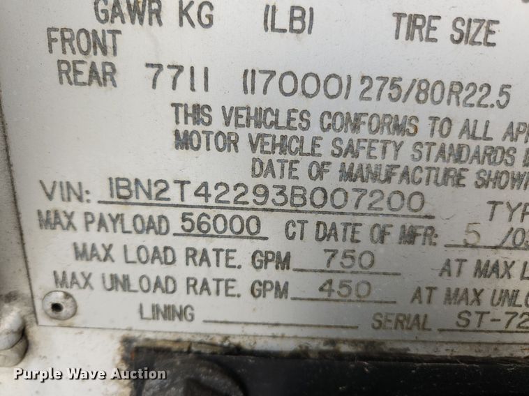 image for item MW9614 2003 Beall Bast-95-4SB  tank trailer