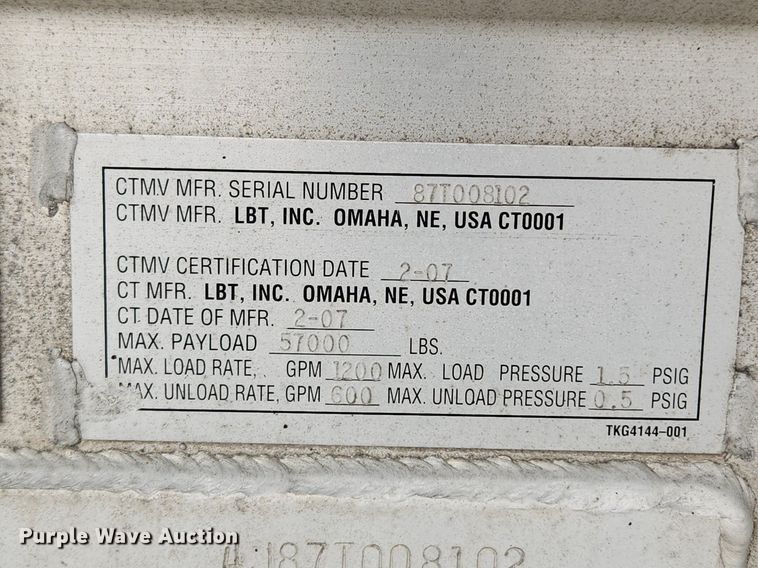 image for item MW9615 2007 LBT TAG-HA2-ESF9500X4DB  tank trailer