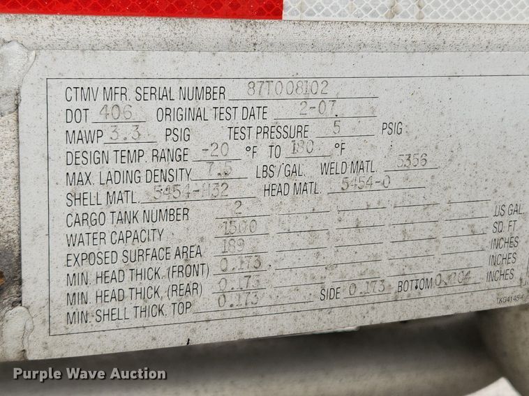 image for item MW9615 2007 LBT TAG-HA2-ESF9500X4DB  tank trailer