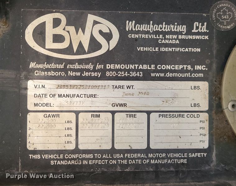 image for item MX9636 2011 BWS Manufacturing  container trailer