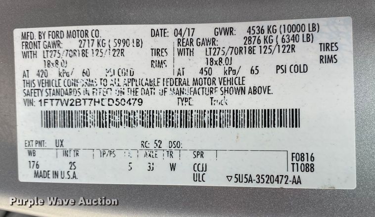 image for item DL7149 2017  Ford F250 Super Duty  Crew Cab pickup truck