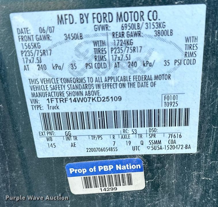 image for item DR5172 2007 Ford F150  pickup truck