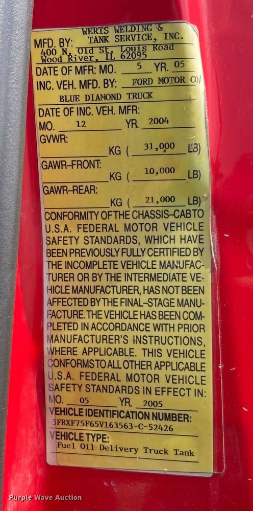 image for item KB9488 2005 Ford F750 Super Duty  fuel truck