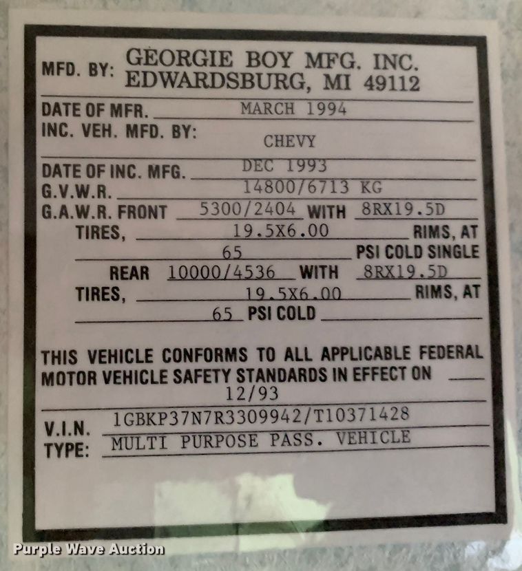 image for item LI9246 1994 Chevrolet Pursuit  RV