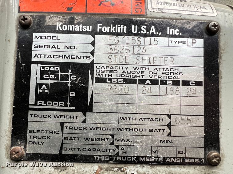 image for item LI9569 Komatsu FG15ST-15  forklift