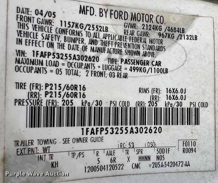 image for item LI9570 2005 Ford Taurus SE