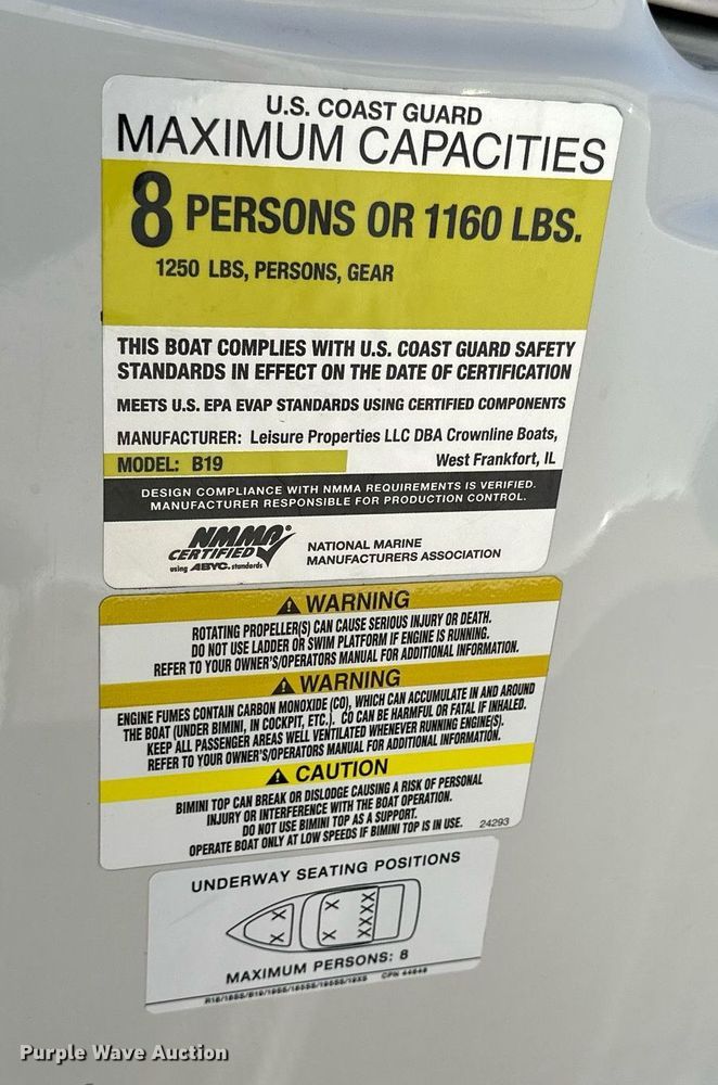 image for item LN9396 2015 Crownline B19  boat