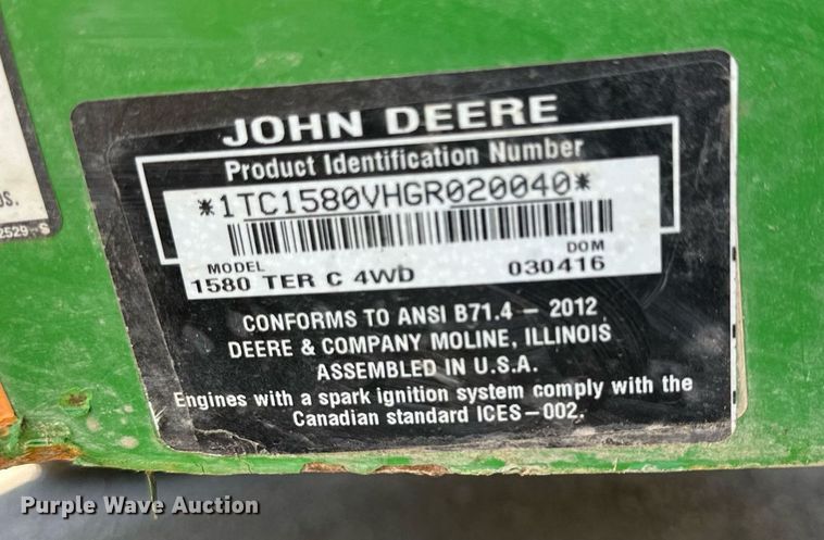 image for item LN9424 2016 John Deere 1580  lawn mower