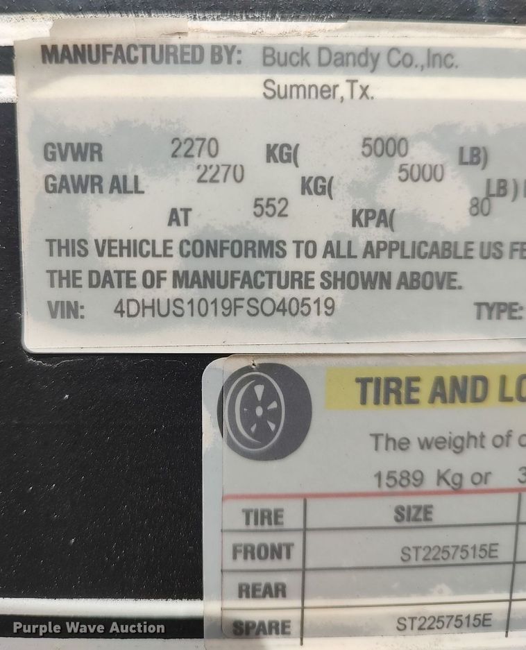 image for item LT9558 2015 Buck Dandy  utility trailer