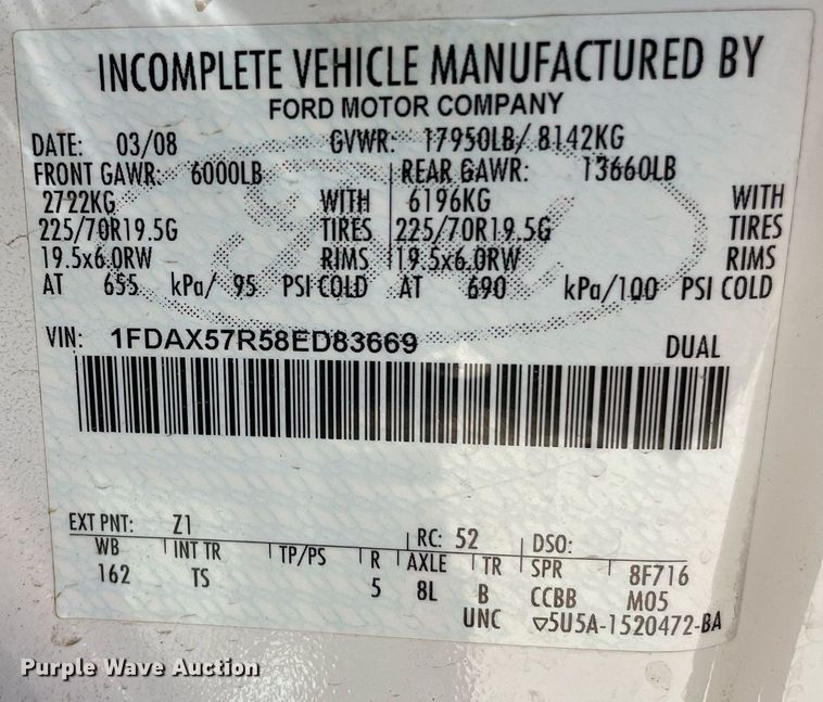 image for item LT9598 2008  Ford F550 Super Duty  SuperCab utility / service truck