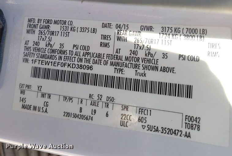 image for item LT9687 2015 Ford F150  SuperCrew pickup truck