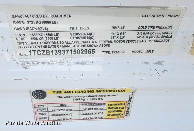 image for item LV9490 2007 Coachman Spirit of America 19FLBSE  camper