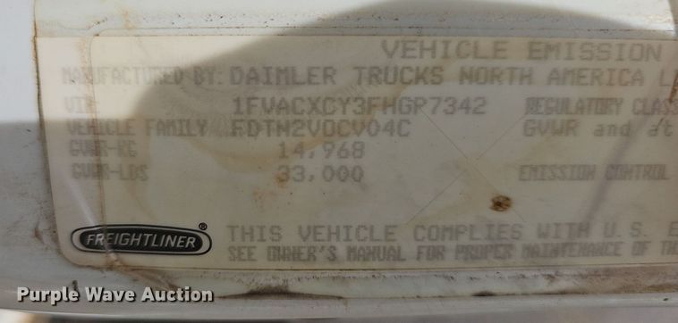 image for item MB9943 2015 Freightliner Business Class M2  refuse truck