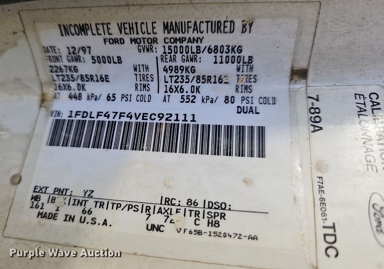 image for item MB9974 1997 Ford F450 Super Duty  box truck